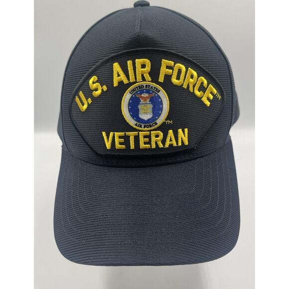 U.S AIR FORCE VETERAN BLACK ADJUSTABLE‎ OFFICIAL MILITARY EAGLE CREST CAP - Picture 1 of 9